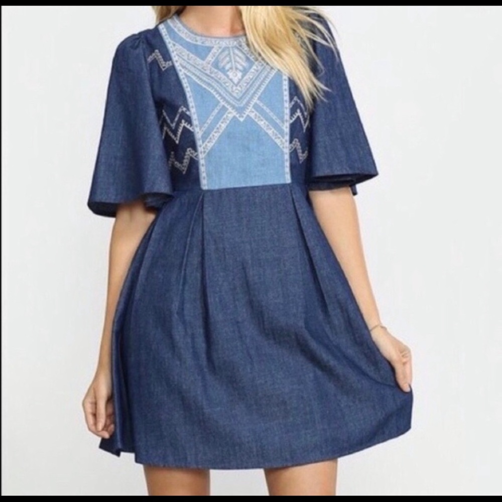 Flying Tomato Aztec Denim Dress size small